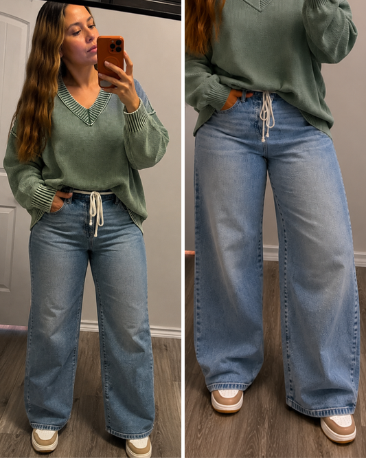 RISEN Relaxed Fit Drawstring Waist Jeans