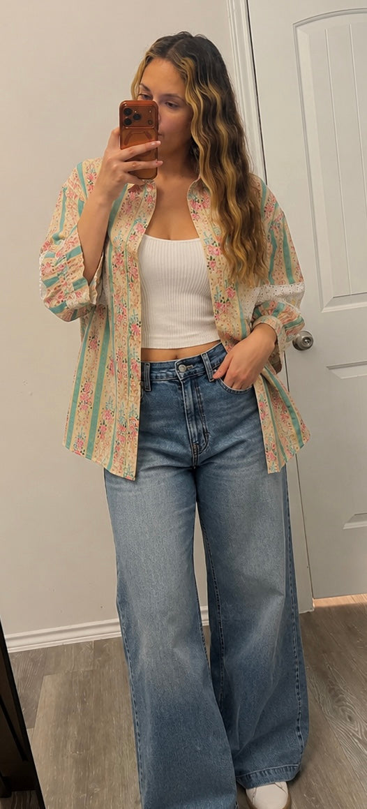 Bloom and Grace Eyelet Lace And Floral Mix And Match Shirt Top