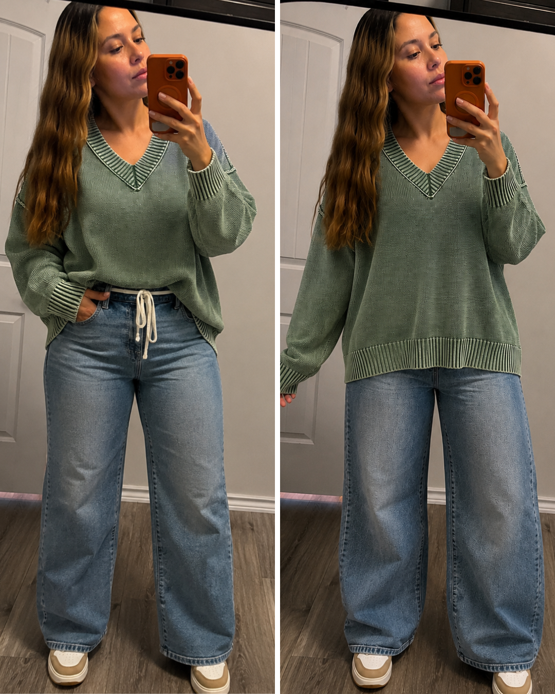 Easy Days Washed Deep V-neck Oversized Sweater