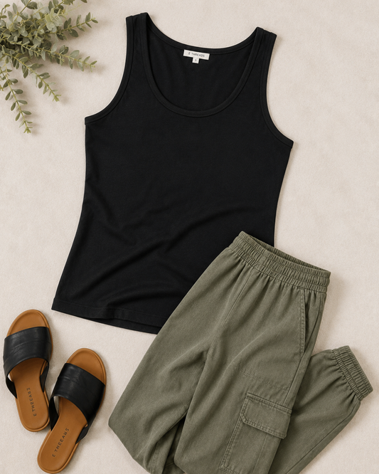 Essential Solid Basic Scoop Neck Tank Top