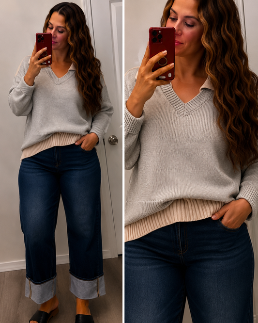 The Timeless Dual-look Collared V-neck Sweater