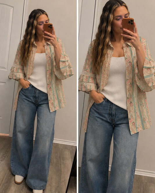 Bloom and Grace Eyelet Lace And Floral Mix And Match Shirt Top