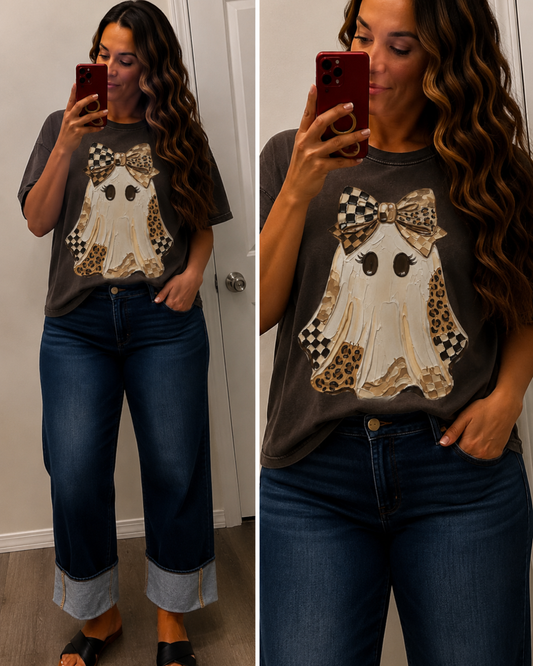 Patchwork Bow Ghost Graphic Tee